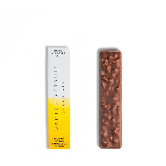 Damien Vétault Barre Chocolat Lait Praliné Citron 50g Damien Vétault Barre Chocolat Lait Praliné Citron 50g